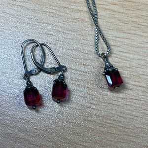 Sterling Silver 925 Iridescent Crystal Cube Necklace & Earrings Set 17”